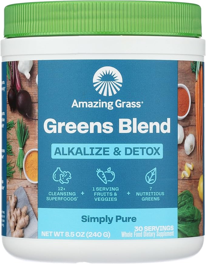 Amazing Grass Greens Superfood Alkalize & Detox: Greens Powder with Beet Root Powder, Digestive Enzymes, Prebiotics & Probiotics, 30 Servings (Packaging May Vary)
