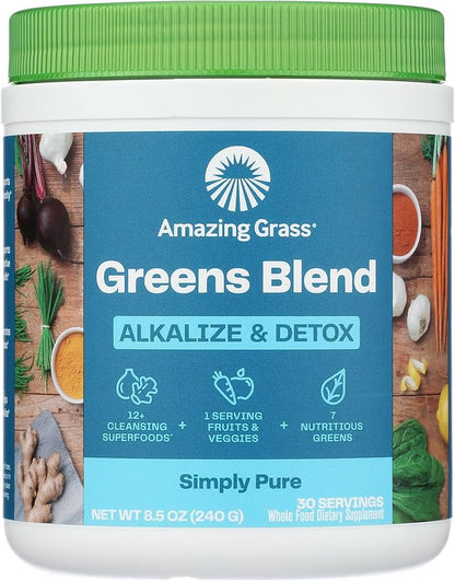 Amazing Grass Greens Superfood Alkalize & Detox: Greens Powder with Beet Root Powder, Digestive Enzymes, Prebiotics & Probiotics, 30 Servings (Packaging May Vary)