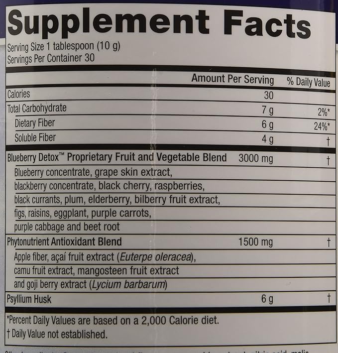 Purity Products Advanced Blueberry Detox Daily Fiber Formula Featuring PurityBlue Organic Wild Blueberries - A Full 6 Grams of Detoxifying, Regularity Promoting Prebiotic Fiber - 30 Servings