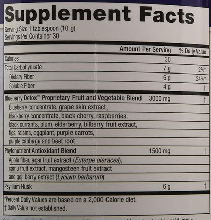 Purity Products Advanced Blueberry Detox Daily Fiber Formula Featuring PurityBlue Organic Wild Blueberries - A Full 6 Grams of Detoxifying, Regularity Promoting Prebiotic Fiber - 30 Servings