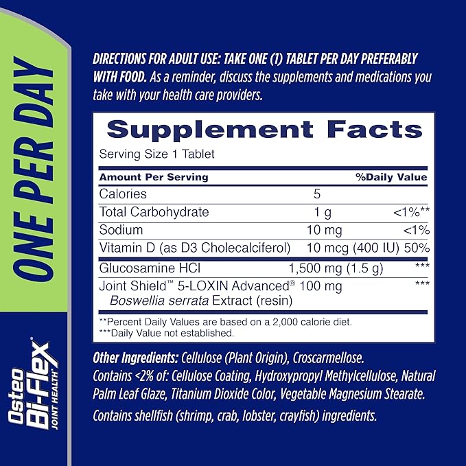 Osteo Bi-Flex One Per Day, Glucosamine Joint Health Supplement with Vitamin D, Coated Tablets, 60 Count