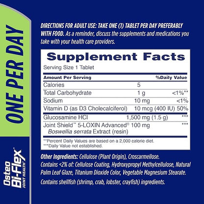 Osteo Bi-Flex One Per Day, Glucosamine Joint Health Supplement with Vitamin D, Coated Tablets, 60 Count
