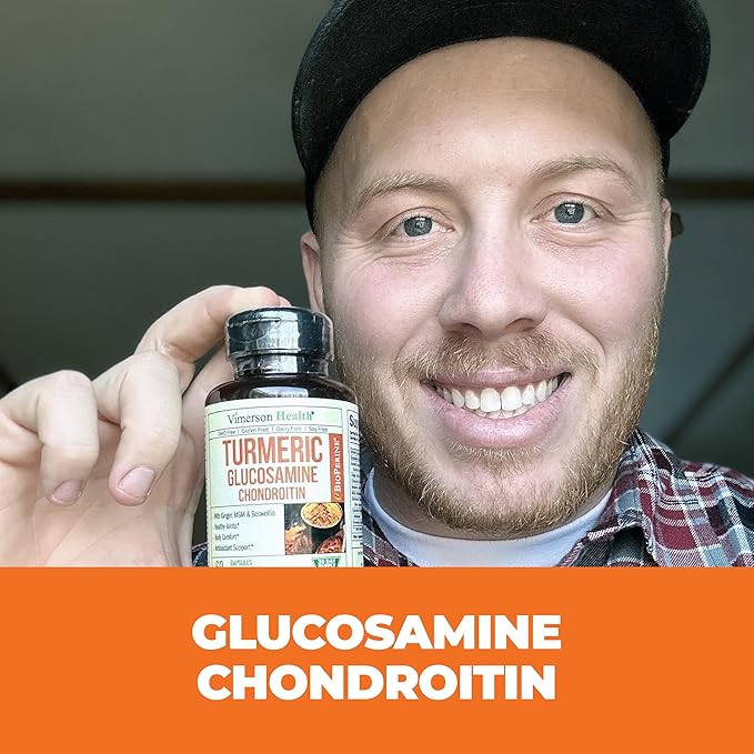 Turmeric & Glucosamine Chondroitin Joint Support Supplement for Women and Men. with Turmeric and Ginger, Boswellia, MSM, and Black Pepper (Bioperine) for Joint Health & Immune Support. 60 Capsules