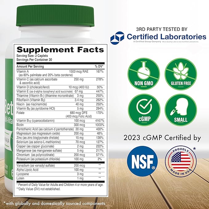 Health Thru Nutrition Ultra-Betic Multivitamin 60 Count | Supports Nerve, Vision, Energy | with ALA, Lycopene | Non-GMO, Clean Label | Third-Party Tested for Quality
