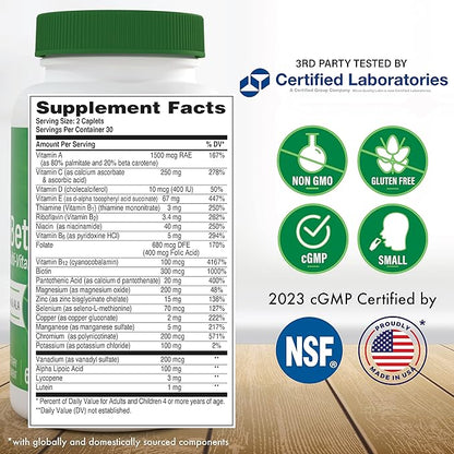 Health Thru Nutrition Ultra-Betic Multivitamin 60 Count | Supports Nerve, Vision, Energy | with ALA, Lycopene | Non-GMO, Clean Label | Third-Party Tested for Quality