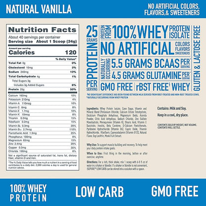 Isopure Protein Powder, Whey Protein Isolate Powder with Vitamin C & Zinc for Immune Support, 25g Protein, Low Carb & Keto Friendly, Flavor: Vanilla, 3 Pound (Packaging May Vary)