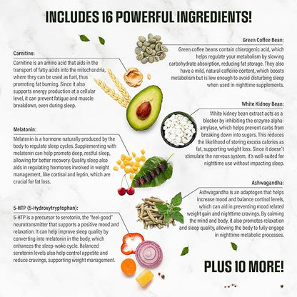 Sleep Shred PM | Night Time Fat Burner Weight Loss Pills for Women & Men + Appetite Suppressant | Shred Fat While You Sleep | Powerful Sleep Aid, Belly Fat Burner | Metabolism Booster - 60 Capsules