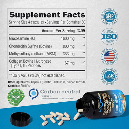 Glucosamine Chondroitin MSM Collagen | FSA HSA Eligible | Joint Support Supplement 2800 mg | Made in USA | FSA Approved Product Items | Flexibility Nutritional Vitamins | For Men & Women, 120 Capsules