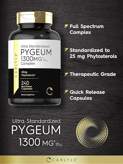 Carlyle Pygeum Supplement 1300mg | 240 Capsules | Non-GMO, Gluten Free | Africanum Bark Extract Supplement