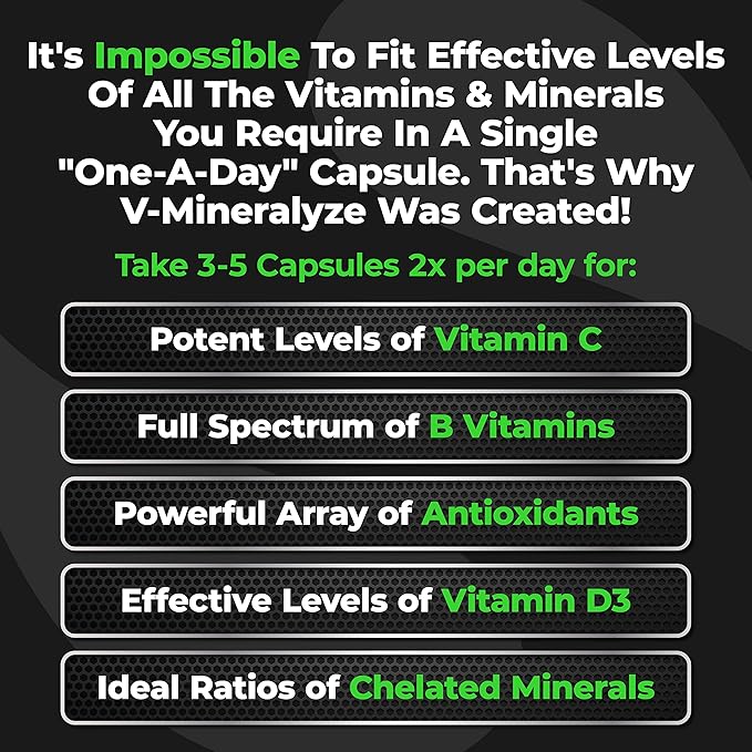 Species Nutrition V-Mineralyze All-Purpose Multivitamin, Vitamin C and D3, Chelated Minerals, Blueberry Extract with Anti-Oxidant Properties, 300 Capsules