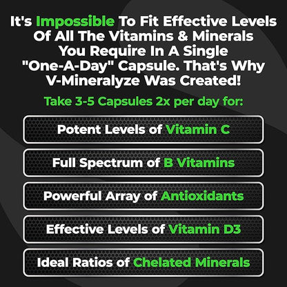 Species Nutrition V-Mineralyze All-Purpose Multivitamin, Vitamin C and D3, Chelated Minerals, Blueberry Extract with Anti-Oxidant Properties, 300 Capsules