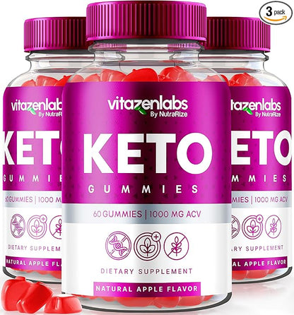(3 Pack) Vitazenlabs Keto Gummies, Vitazen Labs Keto ACV Gummies, Keto Vitamins Plus Apple Cider Vinegar, All Natural 1000 MG Gummy Pills, Keto + ACV Official, Maximum Strength Reviews (180 Gummies)