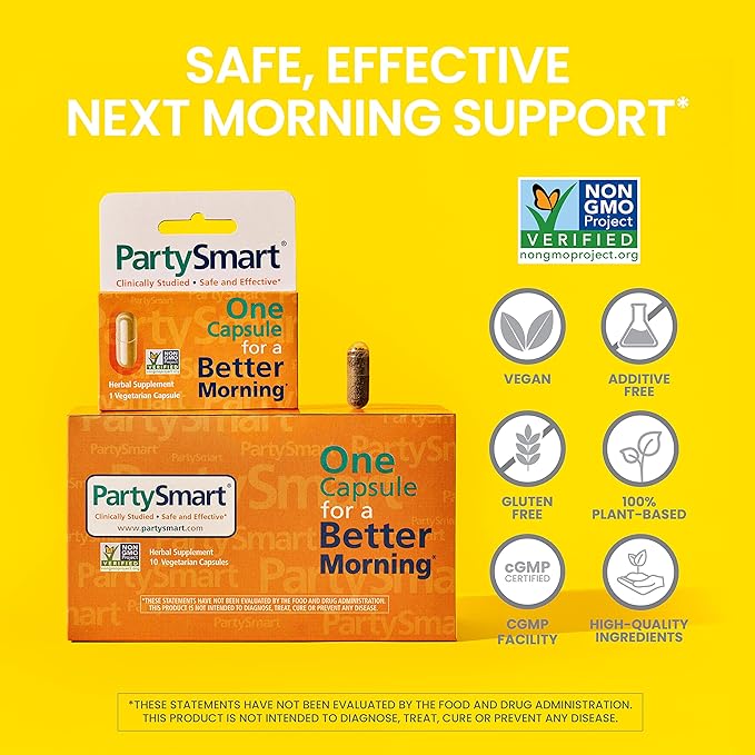 Himalaya PartySmart, One Capsule for a Better Morning After Drinking, Plant Based, Liver Support, Alcohol Breakdown, Clinically Studied, Non-GMO Project Verified, 10 Capsules, 3 Pack