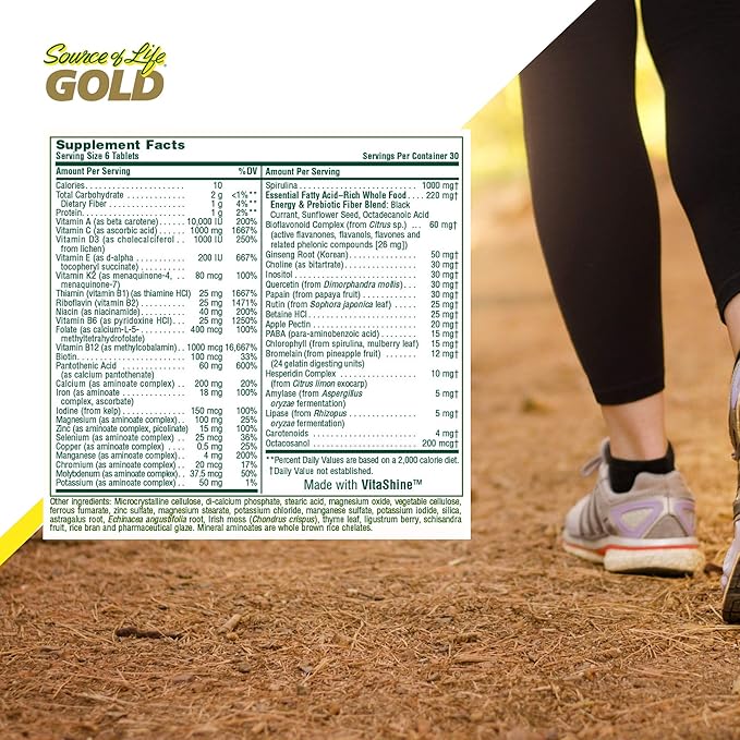 Natures Plus Source of Life Mini-Tabs - Easy to Swallow Whole Food Multivitamin with Chelated Minerals, Energy Booster - 180 Vegetarian Mini Tablets (30 Servings)