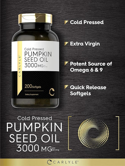 Carlyle Pumpkin Seed Oil | 3000mg | 200 Softgel Capsules | Non-GMO and Gluten Free Formula | Cold Pressed Dietary Supplement