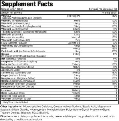 Bronson ONE Daily Men’s Complete Multivitamin Multimineral Once-Daily Multi for Active Men, 180 Tablets