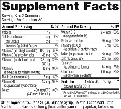 Olly Multi + Probiotic Adult Multivitamin Gummy, 1 Billion CFUs, Digestive and Immune Support Chewable Supplement, 35 Day Supply (70 Gummies), Tropical Twist