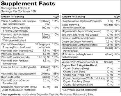 NATURELO One Daily Multivitamin for Men - with Vitamins & Minerals + Organic Whole Foods - Supplement to Boost Energy, General Health - Non-GMO - 180 Capsules