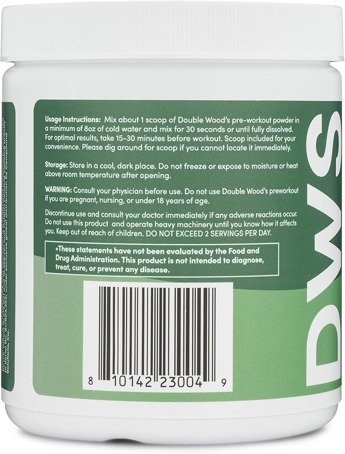 Pre Workout Powder for Men & Women (30 Servings of Caffeine, Beta Alanine, L-Citrulline, Dynamine, L-Theanine, Taurine, Theacrine, & More) Preworkout Powder with Scoop by Double Wood (Blue Raspberry)