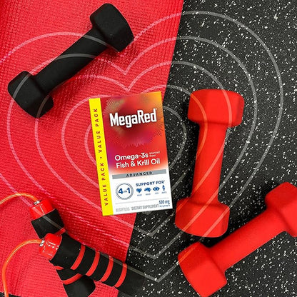 Megared Omega-3 Fish Oil + High Absorption Krill Oil 500mg Softgels, MegaRed Advanced 4in1 (80 count in a bottle) Concentrated Omega-3 Fish & Krill Oil Supplement