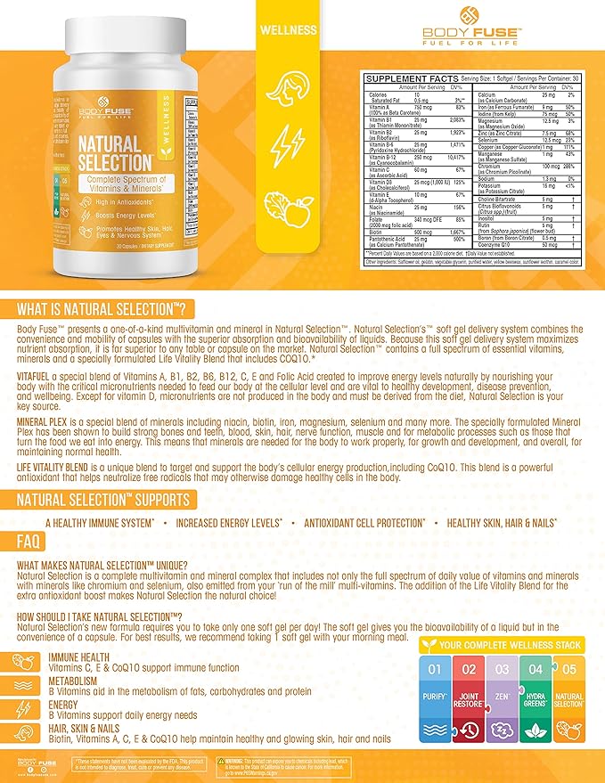 Natural Selection Multi-Vitamin | Immune Support & Antioxidant Cell Protection | Gelcap 30 Servings