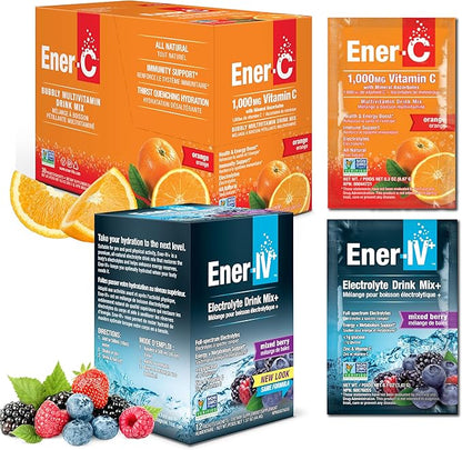 Ener-C & Ener-IV Drink Mix Pack- Vitamin Packets for Water, Electrolytes Powder Packet, Hydration Liquid Mix, Immune Booster for Adults, Healthy Energy, Low Sugar Rehydration for Women & Men- 42 Count