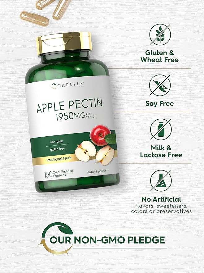 Carlyle Apple Pectin | 1950mg | 150 Capsules | Non-GMO & Gluten Free Herbal Supplement