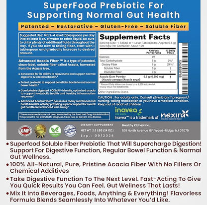 Kidney Restore Acacia Fiber Powder Prebiotic Soluble Fiber Powder Perfect Bathroom Trips, Digestion, IBS Relief, Leaky Gut Repair 24oz w/Scooper