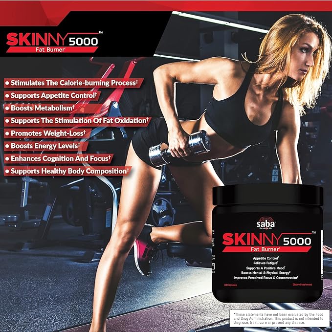 Saba Skinny 5000 -Fat Loss -Weight Loss-Appetite Control -Mild Jitter-Free Energy- Focus -60 Capsules