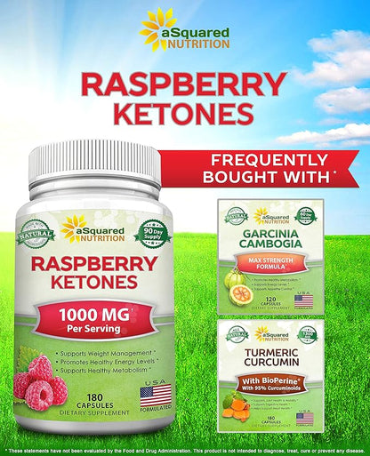 aSquared Nutrition Natural Raspberry Ketones 1000mg-180 Capsules-Weight Loss Supplement, Max Strength Plus Appetite Suppressant Diet Pills, Premium Lean Health Powder to Boost Pure Energy & Metabolism