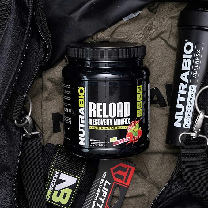 NutraBio Reload - Powerful Muscular Recovery Formula - Post-Workout Supplement - 3G Creatine - 8G BCAAs - 5G Glutamine - 30 Servings, Kiwi Strawberry