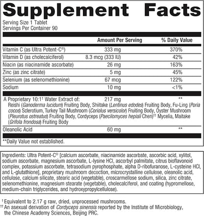 Metagenics ImmuCore - 333 mg Vitamin C - Immune Support Supplement* - with Vitamin D, Zinc & Mushroom Extract - Gluten Free & Non-GMO - 90 Tablets