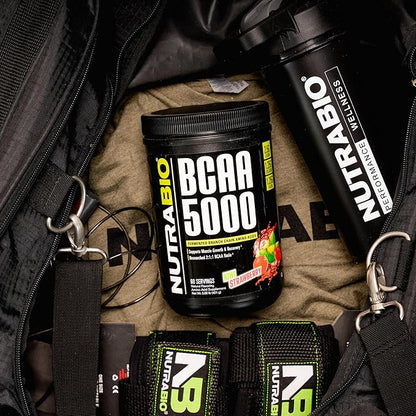 NutraBio BCAA 5000 Powder - Vegan Fermented BCAAs - Supports Lean Muscle Growth, Recovery, Endurance - 60 Servings - Kiwi Strawberry