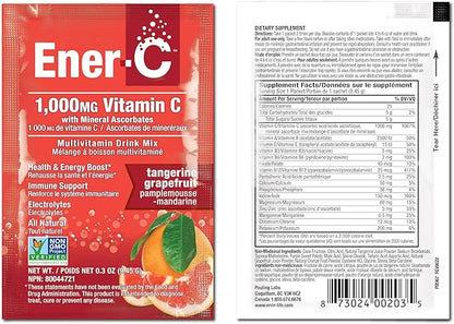 Ener-C Tangerine Grapefruit Multivitamin Drink Mix Powder Vitamin C 1000mg & Electrolytes - Real Fruit Juice Natural Energy & Immune Support for Women & Men - Non-GMO Vegan & Gluten Free - 30 Count