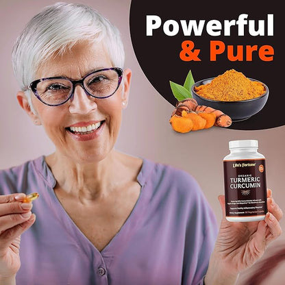 Life's Fortune Organic Turmeric Curcumin with Black Pepper and Ginger, Enhanced Absorption, Extra Strength Supplement, Joint & Immune Support, Non-GMO, 90 Cap - 2250mg