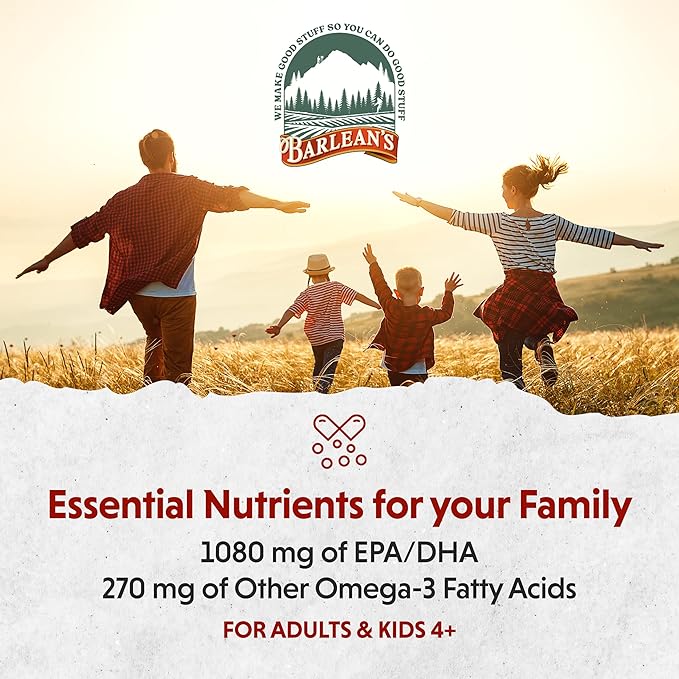 Barlean's Lemon Crème Omega 3 Fish Oil Liquid Supplement, 1080mg of Omega 3 EPA & DHA Fatty Acid, Smoothie Flavored & Burpless for Brain, Joint, & Heart Health, 16 oz