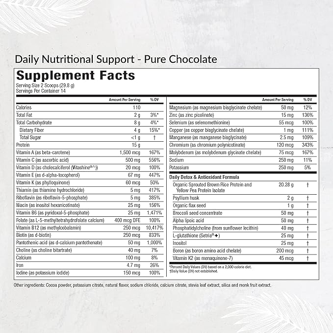 Equilife - Daily Nutritional Support, Organic and Plant Based Protein Powder, All-in-one Multivitamin, Boost Energy and Mood, Gut-Cleansing Aid and Skin Health (Pure Chocolate,14 Servings Tub)