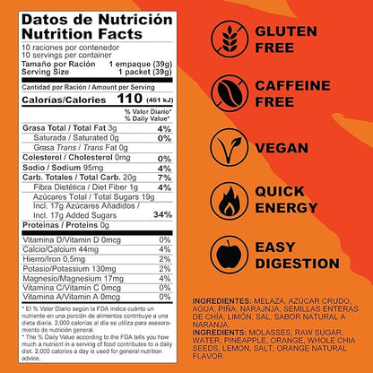 MOUK Energy Workout & Sports Nutrition Energy Gel - Orange Flavor All Natural with Whole Chia Seeds | Easy Digestion, Vegan, Gluten Free, Essential Electrolyte | 1.38 Ounce (Pack of 10)