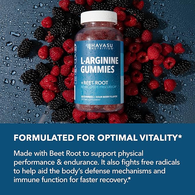 L Arginine Gummies - L Arginine Supplements for Men with L Citrulline and Beet Root - Nitric Oxide Supplement - L Arginine Supplement for Endurance Support - Sour-Berry Flavored - 88 NO Gummies