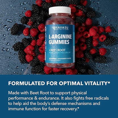 L Arginine Gummies - L Arginine Supplements for Men with L Citrulline and Beet Root - Nitric Oxide Supplement - L Arginine Supplement for Endurance Support - Sour-Berry Flavored - 88 NO Gummies