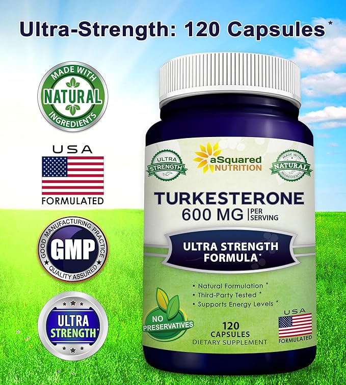 aSquared Nutrition Turkesterone Supplement 600mg - 120 Capsules - Ajuga Turkestanica Extract Powder - Turkesterone Supplement Complex Pills - Natural Formulation
