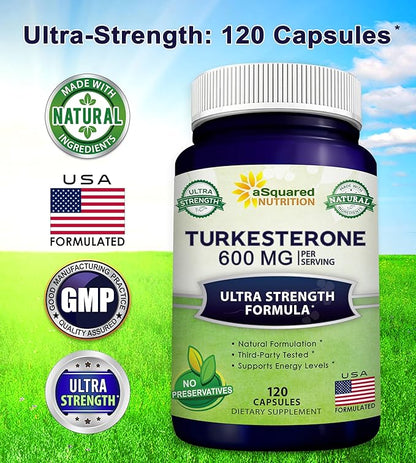 aSquared Nutrition Turkesterone Supplement 600mg - 120 Capsules - Ajuga Turkestanica Extract Powder - Turkesterone Supplement Complex Pills - Natural Formulation