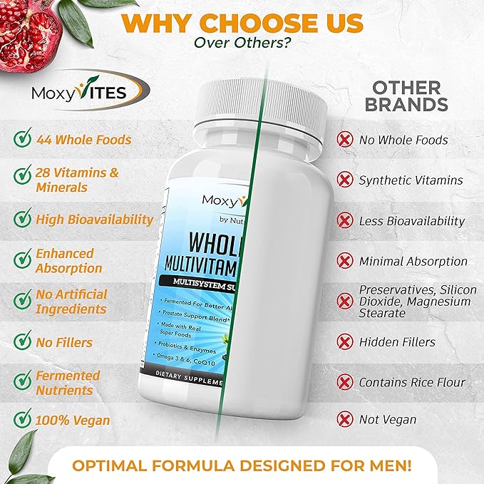 Mens Multivitamins - Daily Mens Vitamins with 44 Organic Whole Food - Multivitamin for Men with Iron & Fermented Nutrients - Vegan Daily Vitamin for Men with B-Complex, Probiotics, Omegas