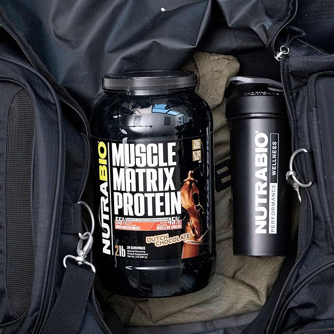 NutraBio Muscle Matrix Protein Powder - 25g of Protein Per Scoop - Whey Isolate and Micellar Casein Combo for Fast and Slow Release - Dutch Chocolate- 2 Pounds, 28 Servings