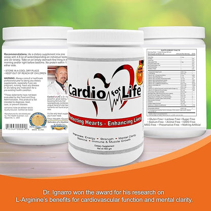 Cardio for Life L-Arginine Powder 16oz - Orange Natural Nitric Oxide Supplement Cardiovascular Increase Energy