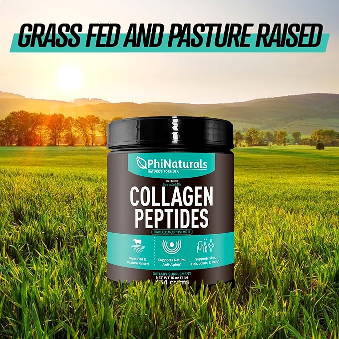 PhiNaturals Hydrolyzed Collagen Peptides Powder (unflavored) for Women and for Men - Grass Fed Bovine Beef Collagen