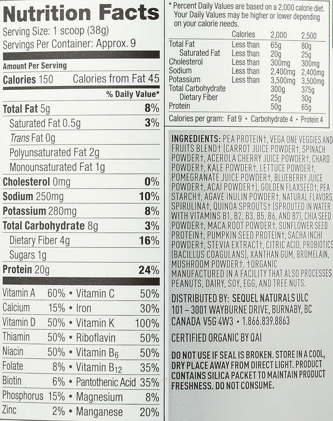 Vega Organic All-in-One Vegan Protein Powder, French Vanilla -Superfood Ingredients, Vitamins for Immunity Support, Keto Friendly, Pea Protein for Women & Men, 12.2 oz (Packaging May Vary)