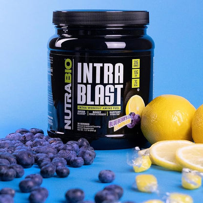 NutraBio Intra Blast BCAA EAA Electrolyte and Hydration Powder - Amino Acid Supplement, EAA/BCAA Powder - Non-GMO and Gluten Free - Blueberry Lemonade - 30 Servings