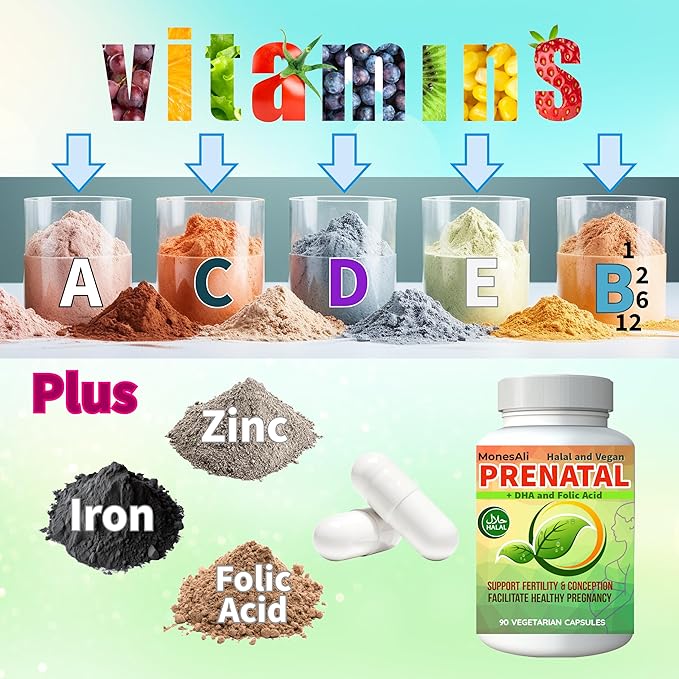 Prenatal Vitamins for Women, Halal Prenatal Vitamins for Women, Prenatal Vitamins with DHA and Folic Acid, Vegan Prenatal, Gelatin Free Prenatal Vitamins, Womens prenatal multivitamin
