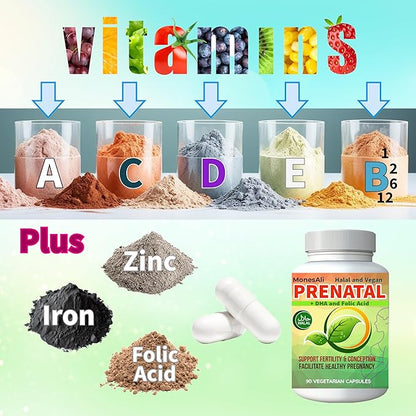 Prenatal Vitamins for Women, Halal Prenatal Vitamins for Women, Prenatal Vitamins with DHA and Folic Acid, Vegan Prenatal, Gelatin Free Prenatal Vitamins, Womens prenatal multivitamin